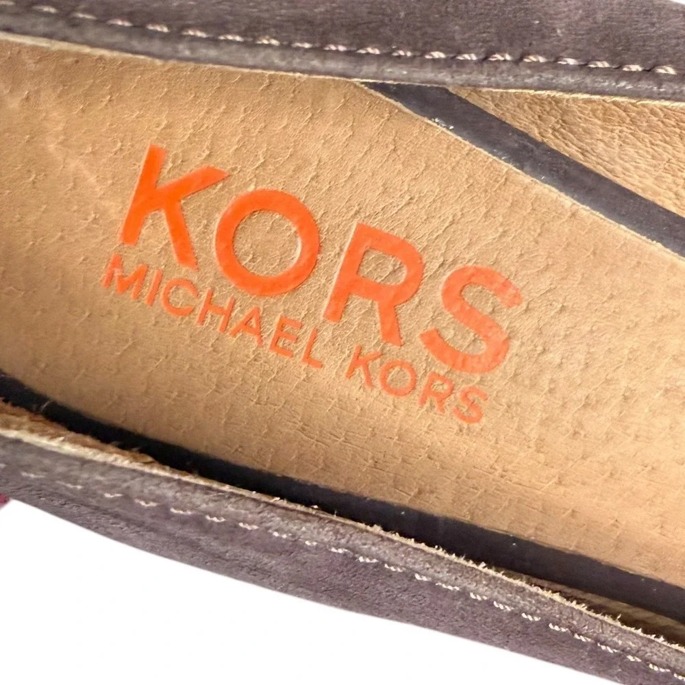 KORS Michael Kors Taupe Brown Suede‎ Peep Toe Wedge Heels Women's Size 8M